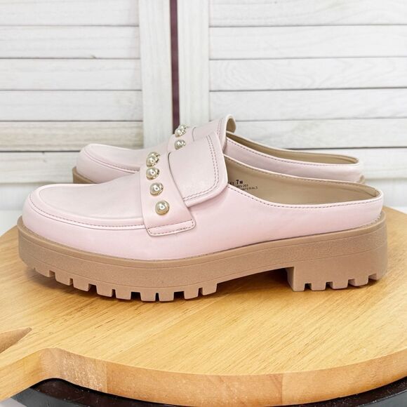 Crown & Ivy Loralei Pearl Embellished Lug Sole Mule Loafers Blush‎ Pink 7 - Picture 4 of 12